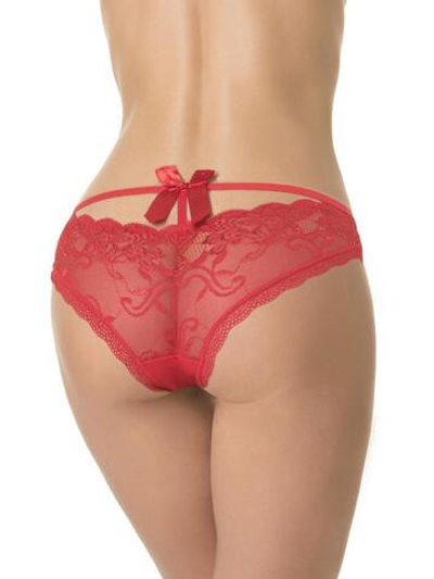 Сексуальные трусики с кружевом и атласным бантом сзади (Размер: XL) (Цвет: красный)