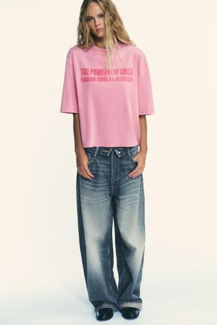 ZARA ФУТБОЛКА С ЭФФЕКТОМ ПОТЕРТОСТИ LAS SUPER NENAS™, РОЗОВЫЙ