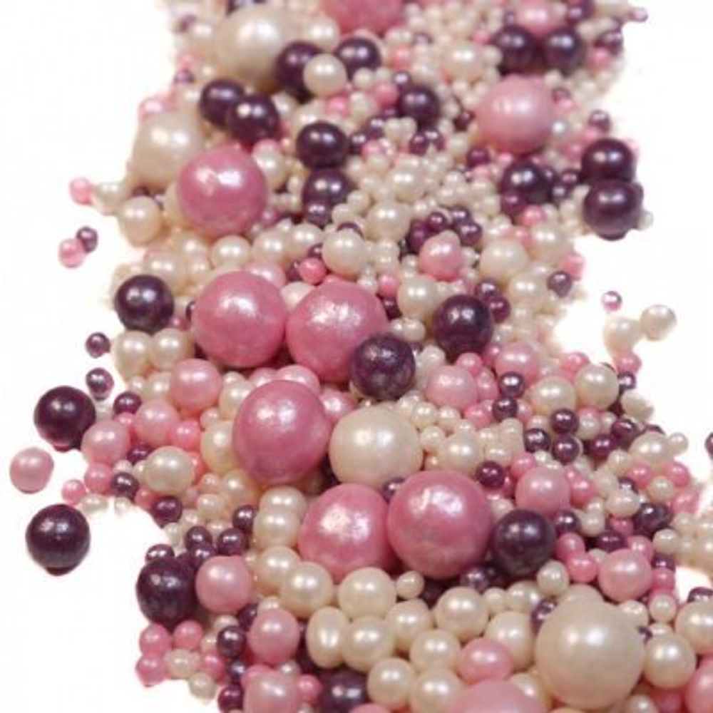 Шарики кранч серебро-сиреневый-розовый  100 гр.