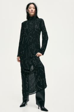 H&M Длинное платье, расшитое бисером, черный