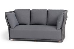 "Лугано" диван 3-местный плетеный из роупа, каркас алюминий темно-серый (RAL7024) муар, роуп темно-серый круглый, ткань темно-серая YB25-0027