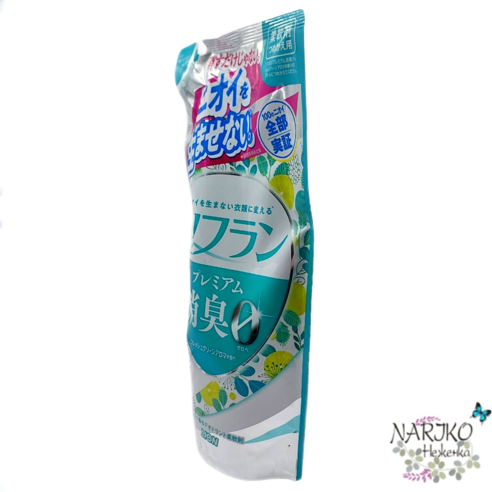 Кондиционер для белья LION SOFLAN с длительной 3D-защитой от неприятного запаха Premium Deodorizer Zero-Ø, натуральный фруктовый аромат, мягкая упаковка 420 мл.