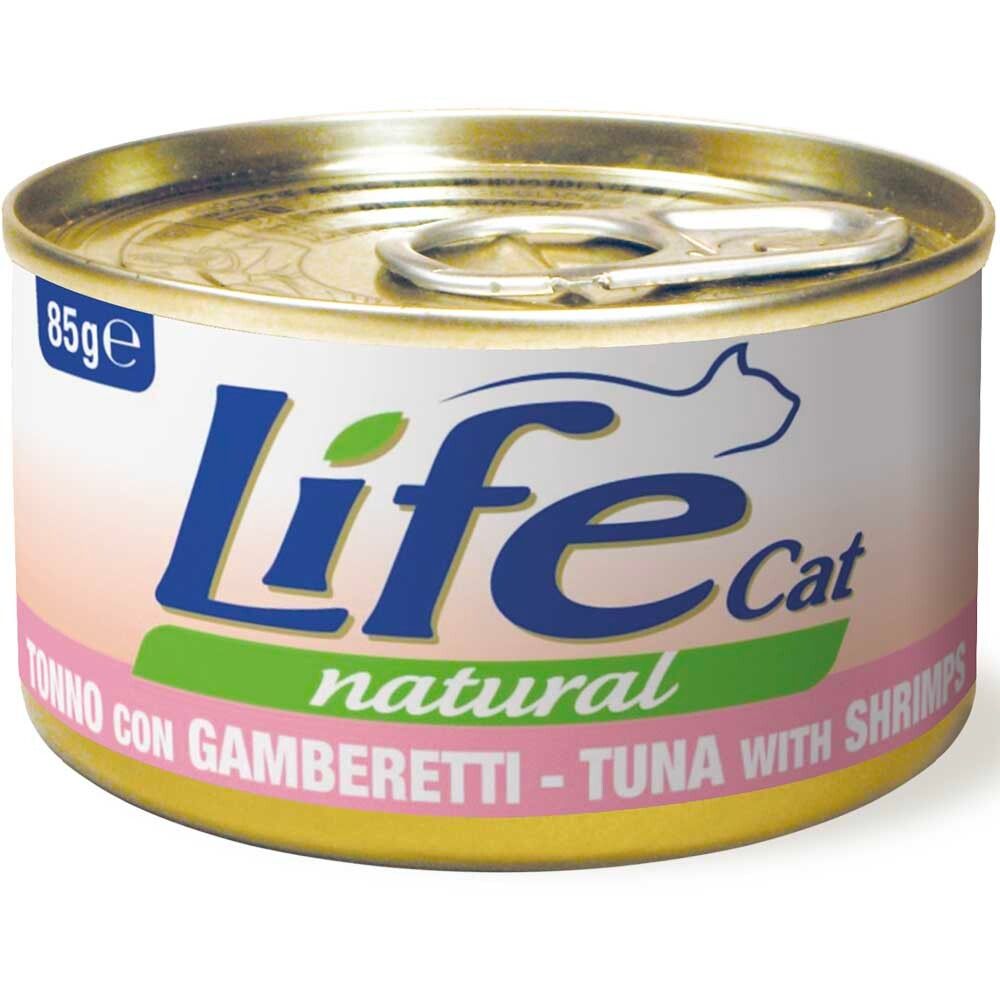 Lifecat консервы для кошек (тунец с креветками в бульоне) 85 г банка