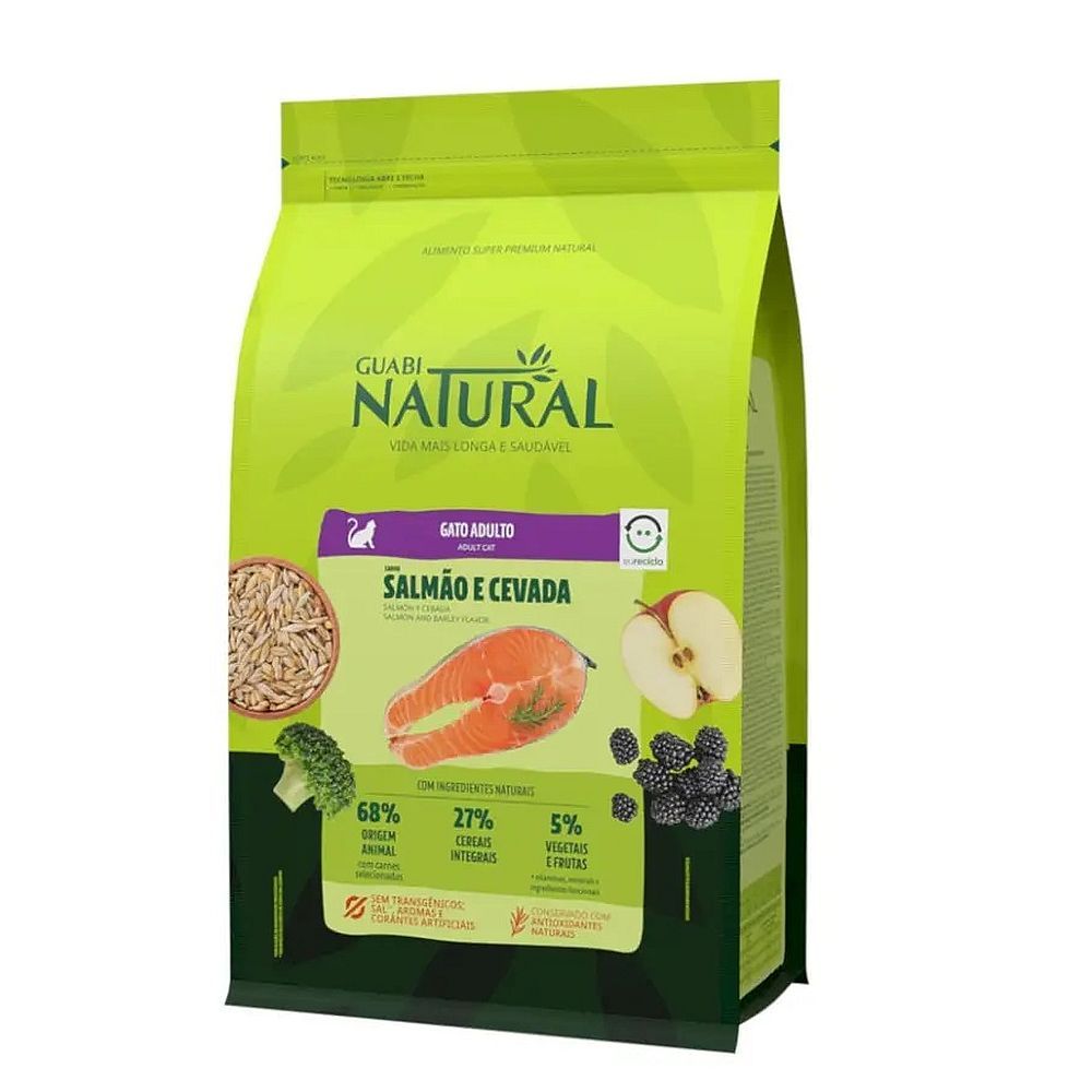 Сухой корм Guabi Natural Cat для взрослых кошек с лососем и ячменем, пакет 1,5 кг