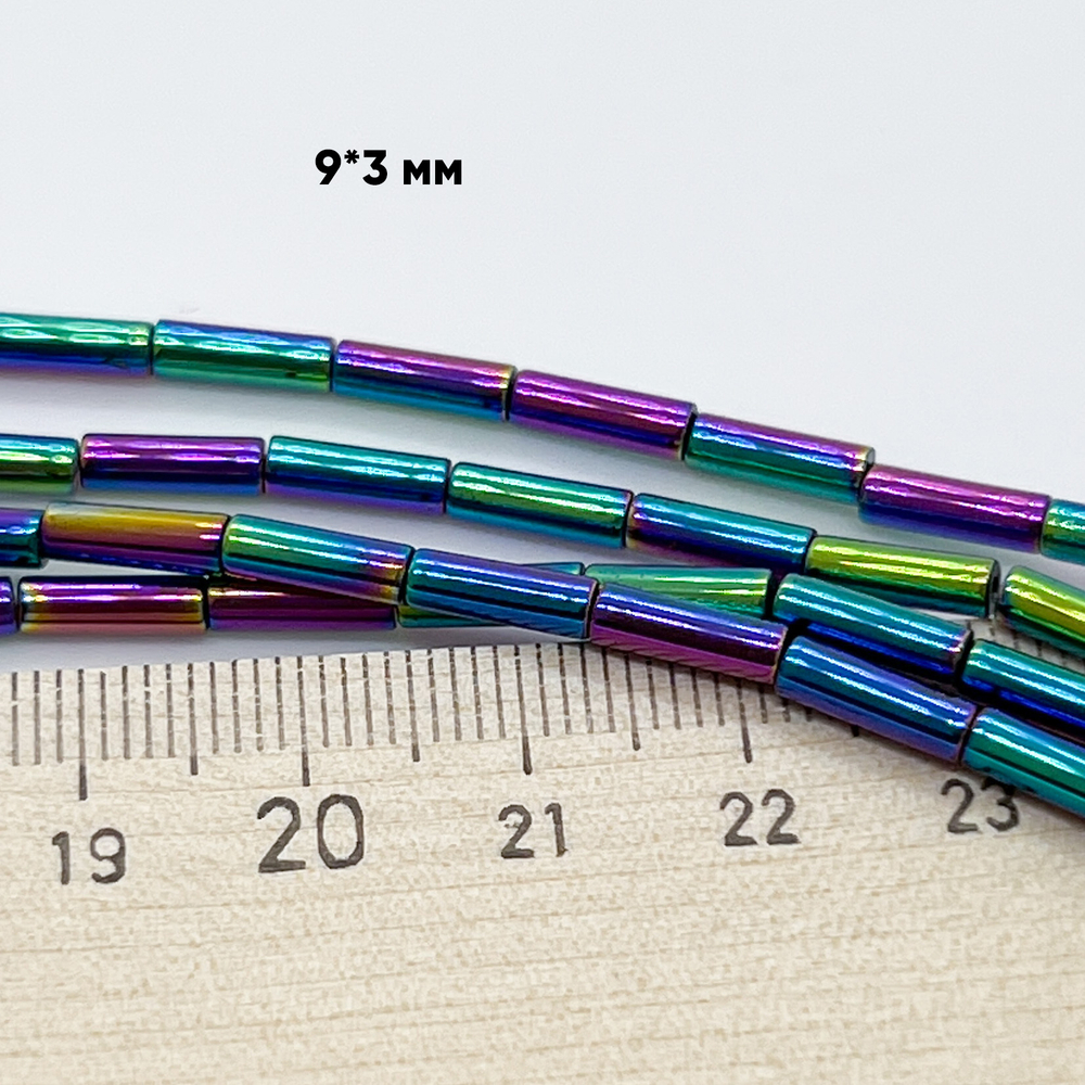Гематит (имитация), цвет микс, размер около 8,9*2,8 мм, цена за 22 шт (1/2 нити)