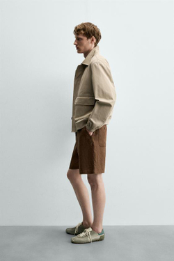 ZARA ШОРТЫ RELAXED FIT ИЗ 100% ЛЬНА, КОРИЧНЕВЫЙ
