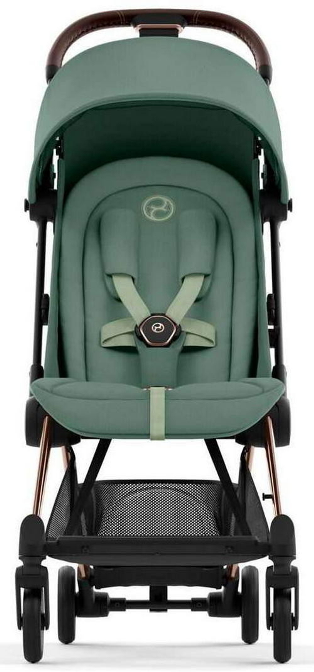 Коляска Cybex Coya Rosegold Frame Cloud T i-Size Peach Pink Plus Leaf Green с дождевиком и бампером