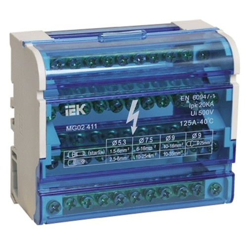 Шины на DIN-рейку в корпусе (кросс-модуль) 3L+PEN 4х11 ИЭК YND10-4-11-125