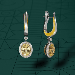 Серьги с Желтыми Сапфирами и Бриллиантами, Эмаль, E0143-02/1