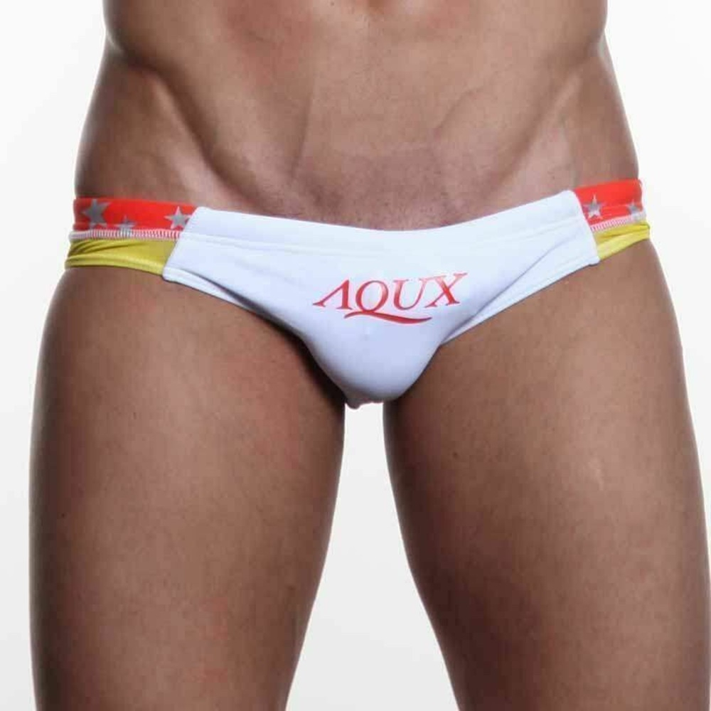 Мужские плавки белые с оранжевой вставкой AQUX Silver Star White Orange