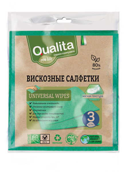 QUALITA Салфетки из вискозы 3шт Eco Life