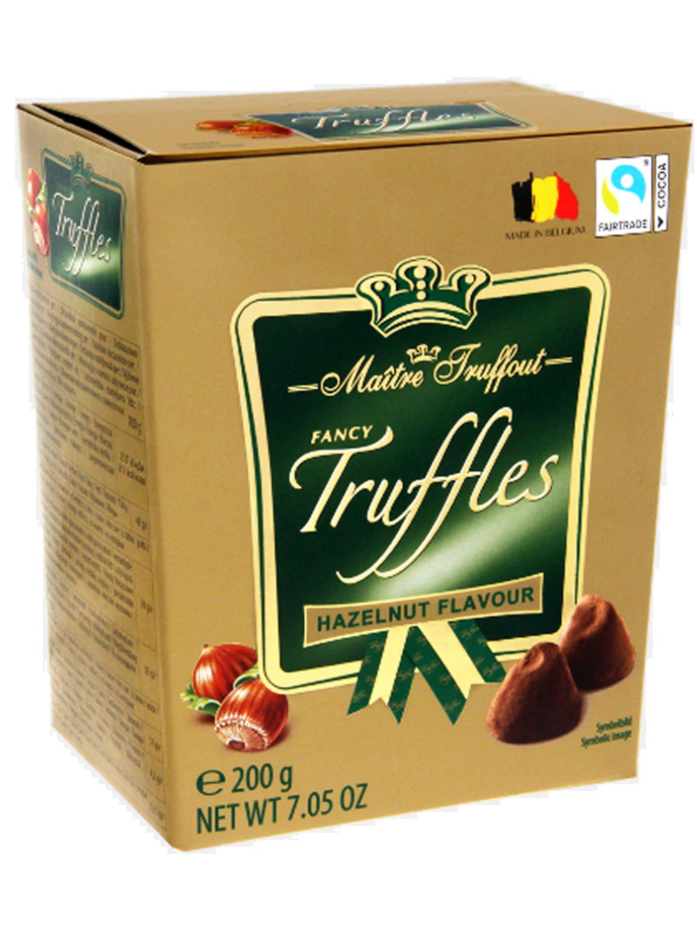 Конфеты Трюфели от Maitre Truffout со вкусом фундука 200 г, с большим количеством темного шоколада и тонким слоем какао