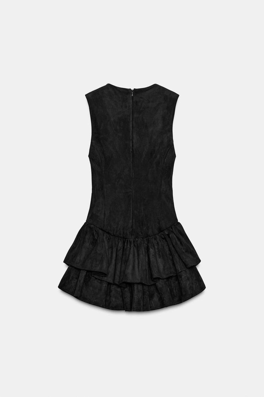 ZARA КОРОТКОЕ ПЛАТЬЕ ИЗ ИСКУССТВЕННОЙ ЗАМШИ С ВОЛАНАМИ, ЧЕРНЫЙ