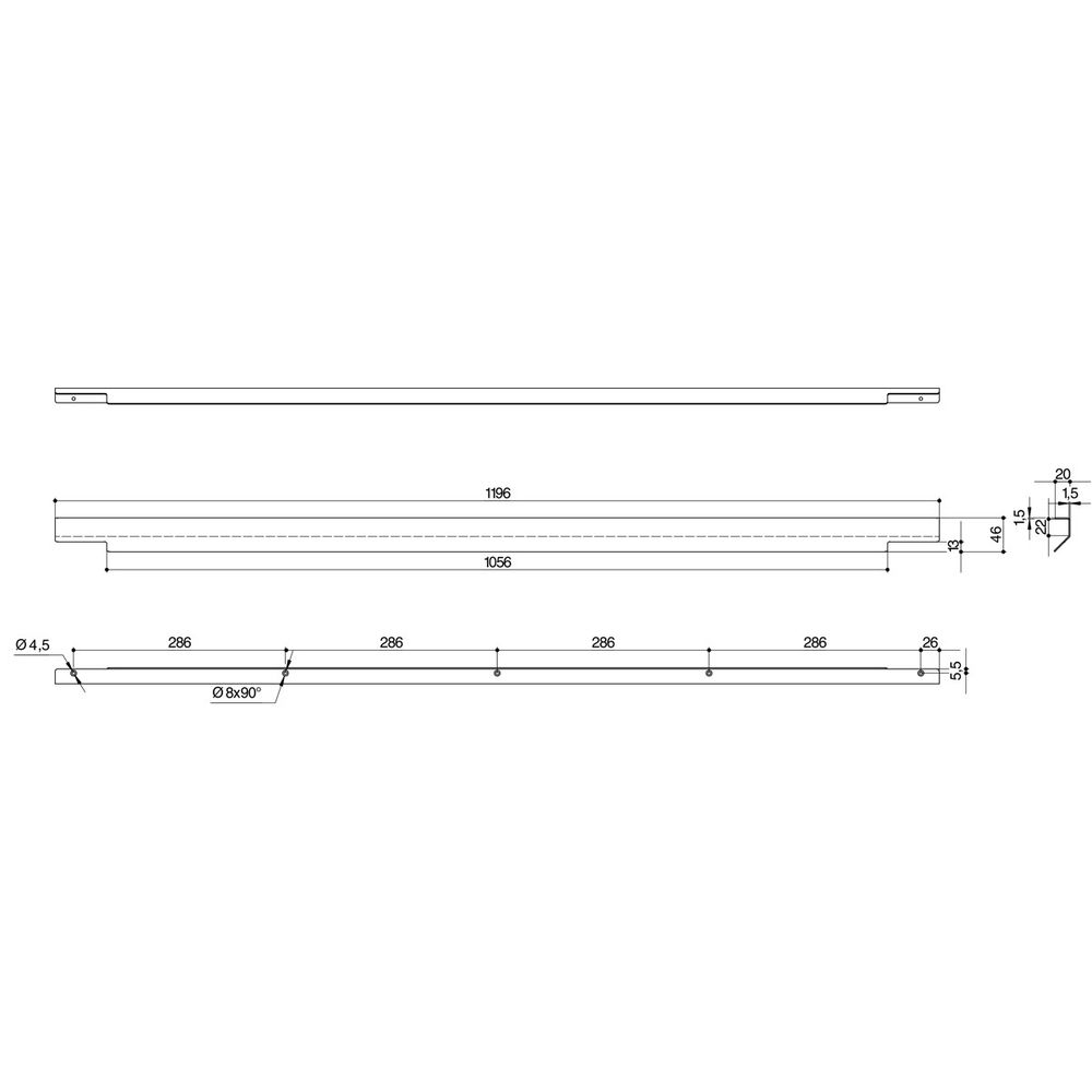 Ручка-профиль накладная L.1196мм, отделка черный бархат (матовый)