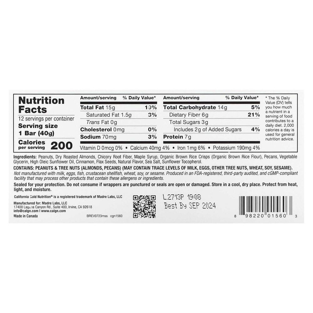 California Gold Nutrition, Foods, батончики с кленовым сиропом и морской солью, 12 батончиков по 40 г (1,4 унции)