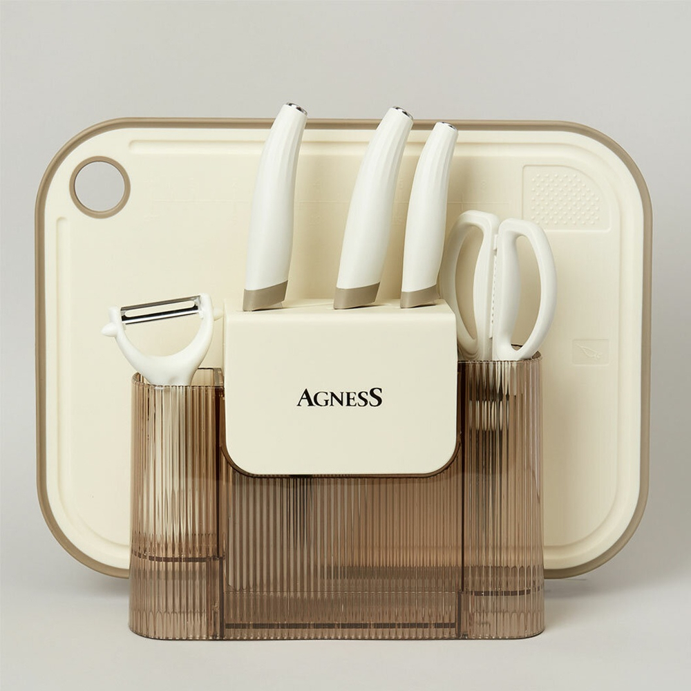 Набор ножей и кухонных принадлежностей 7 предметов, цвет айвори