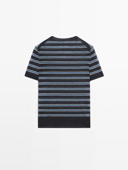 Massimo Dutti Свитер с короткими рукавами и полосками, темно-синий