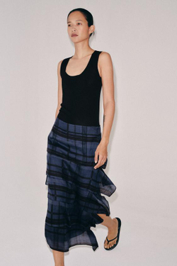 ZARA ЮБКА МИДИ В КЛЕТКУ ИЗ РАМИ — ZW COLLECTION, ГОЛУБОЙ