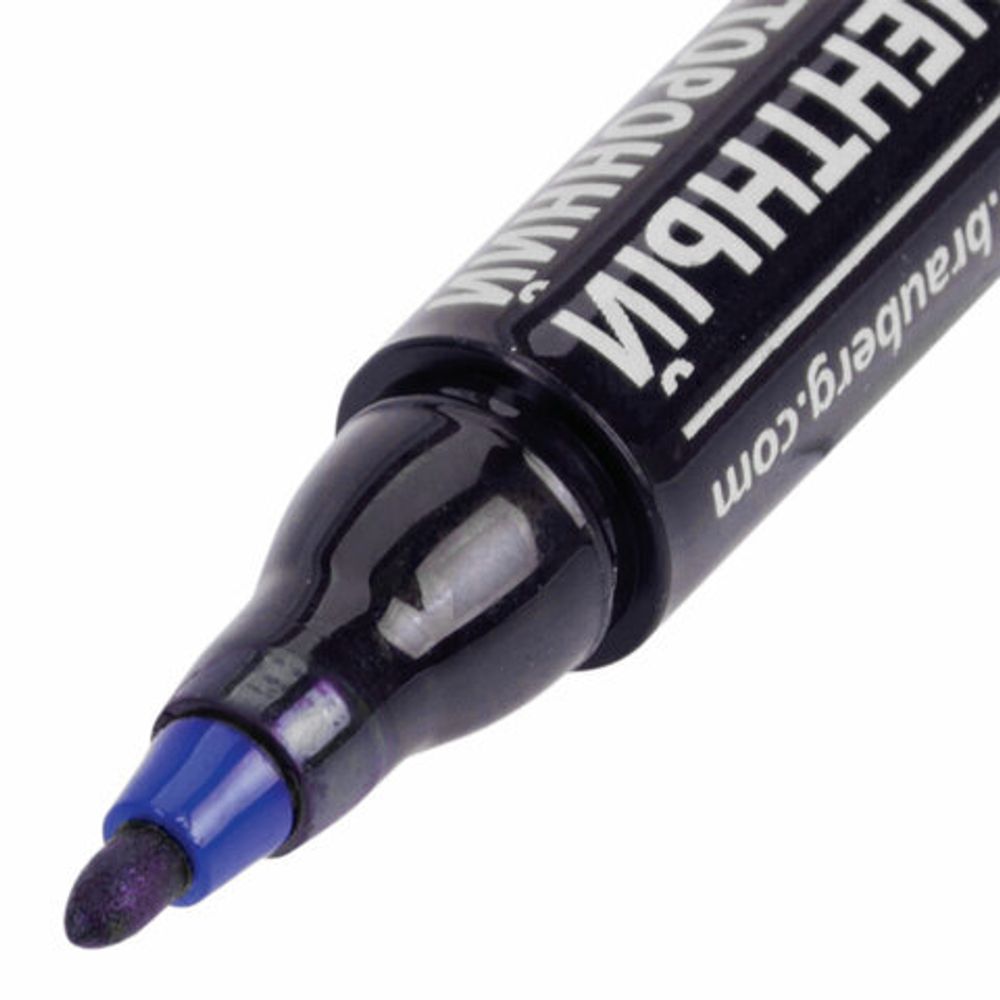 Маркер перманентный (нестираемый) BRAUBERG двусторонний, СИНИЙ, круглый наконечник, 2-4 мм, 150837