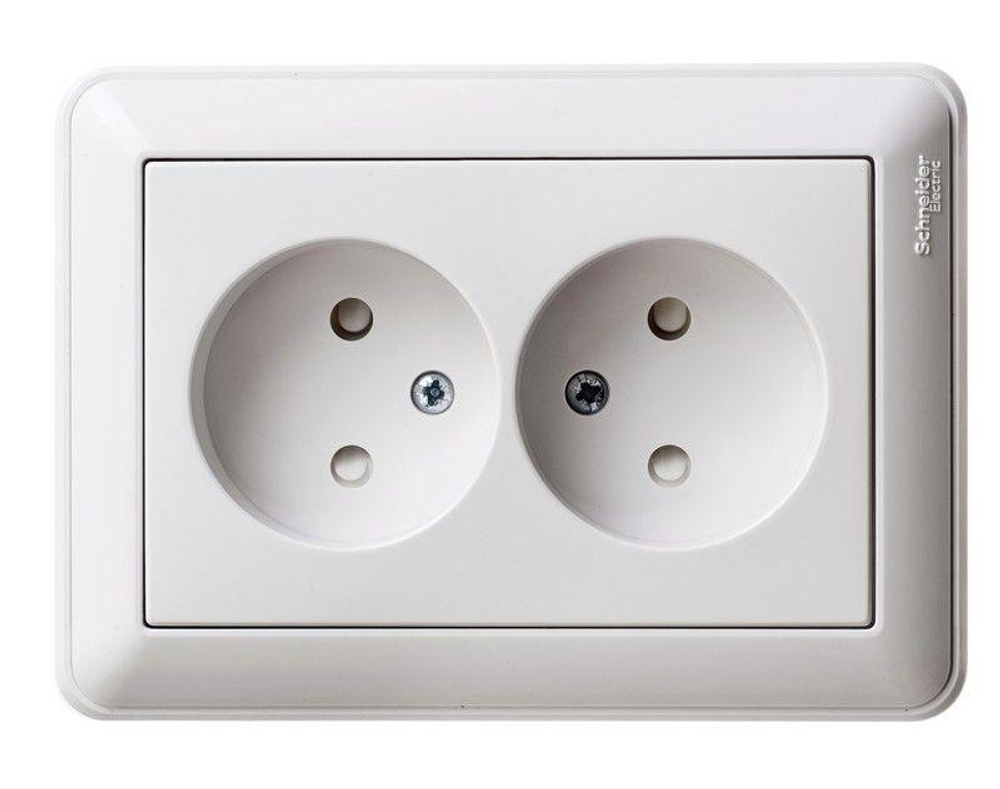 Розетка 2-м СП W59 16А IP20 без заземл. защ. шторки бел. SE RS16-254-18