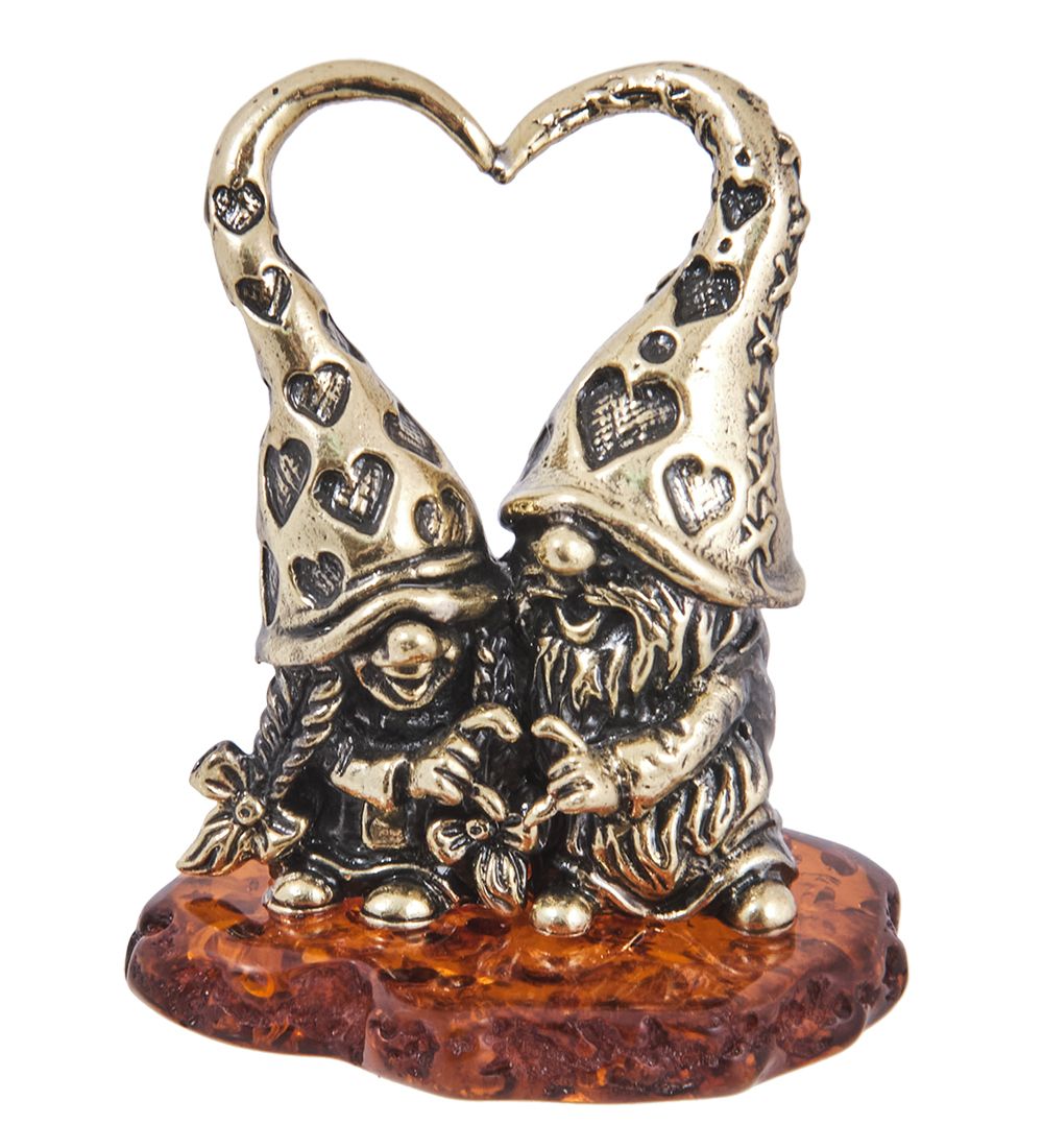 Народные промыслы AM- 342 Фигурка «Гномики Любовь» (латунь, янтарь)