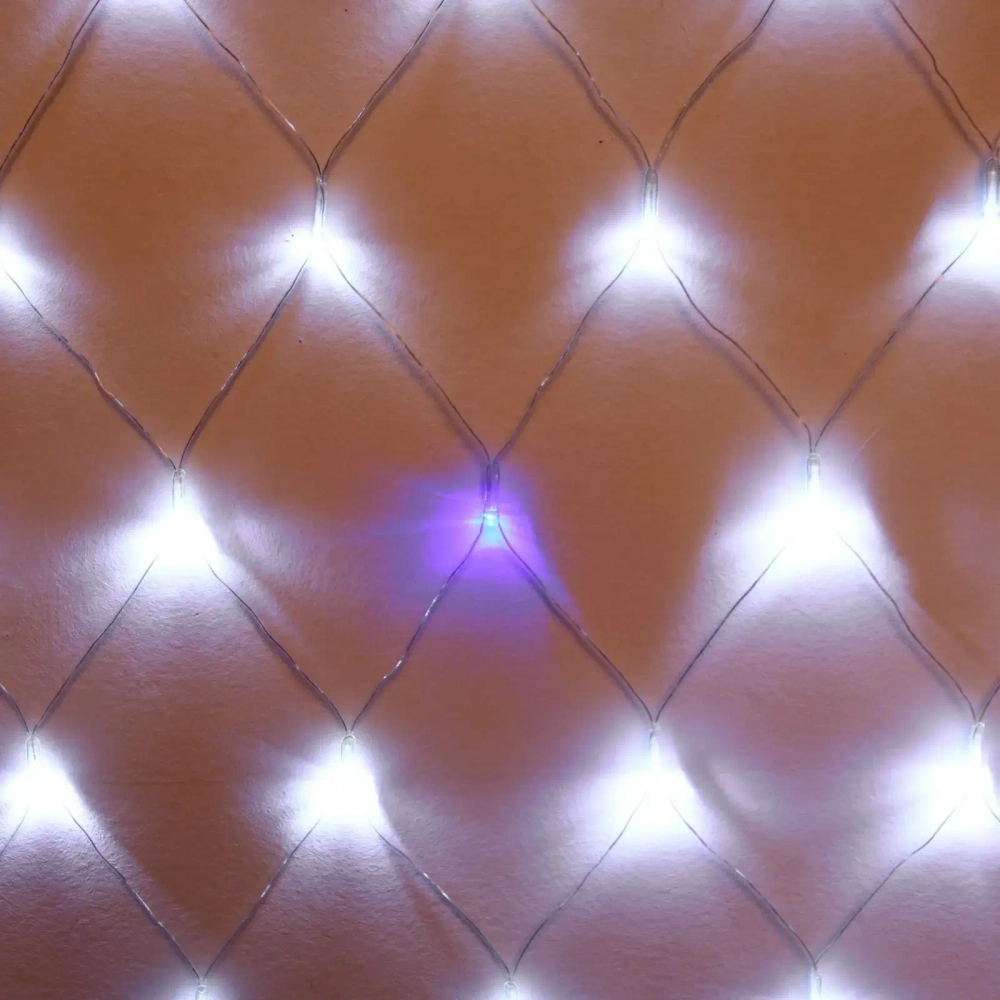 Гирлянда для улицы СЕТКА «Мерцание» ш2,0* в1,5 м 192 ламп LED, прозр.пров,1 реж.,IP-54, Белый, синее мерцание (возможность соединения)