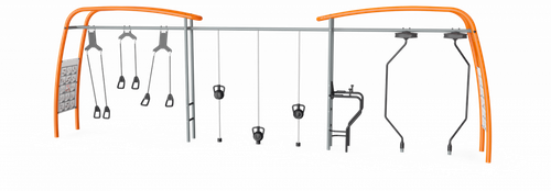 Тренажёр с колоколами, подвесами и вращательными элементами, со знаком безопасности