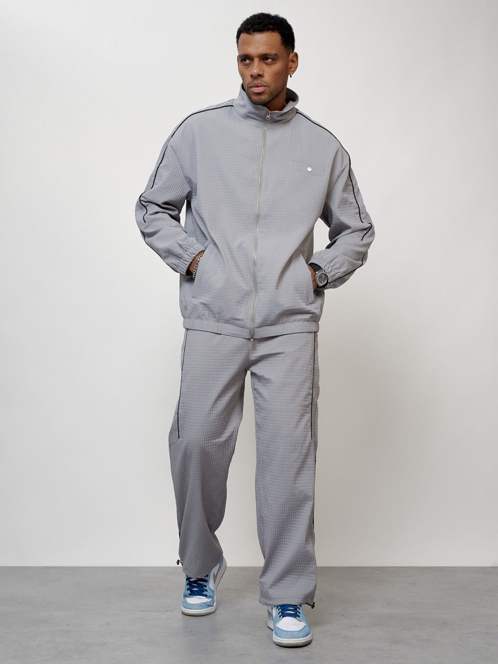 Спортивный костюм мужской модный серого цвета 15020Sr