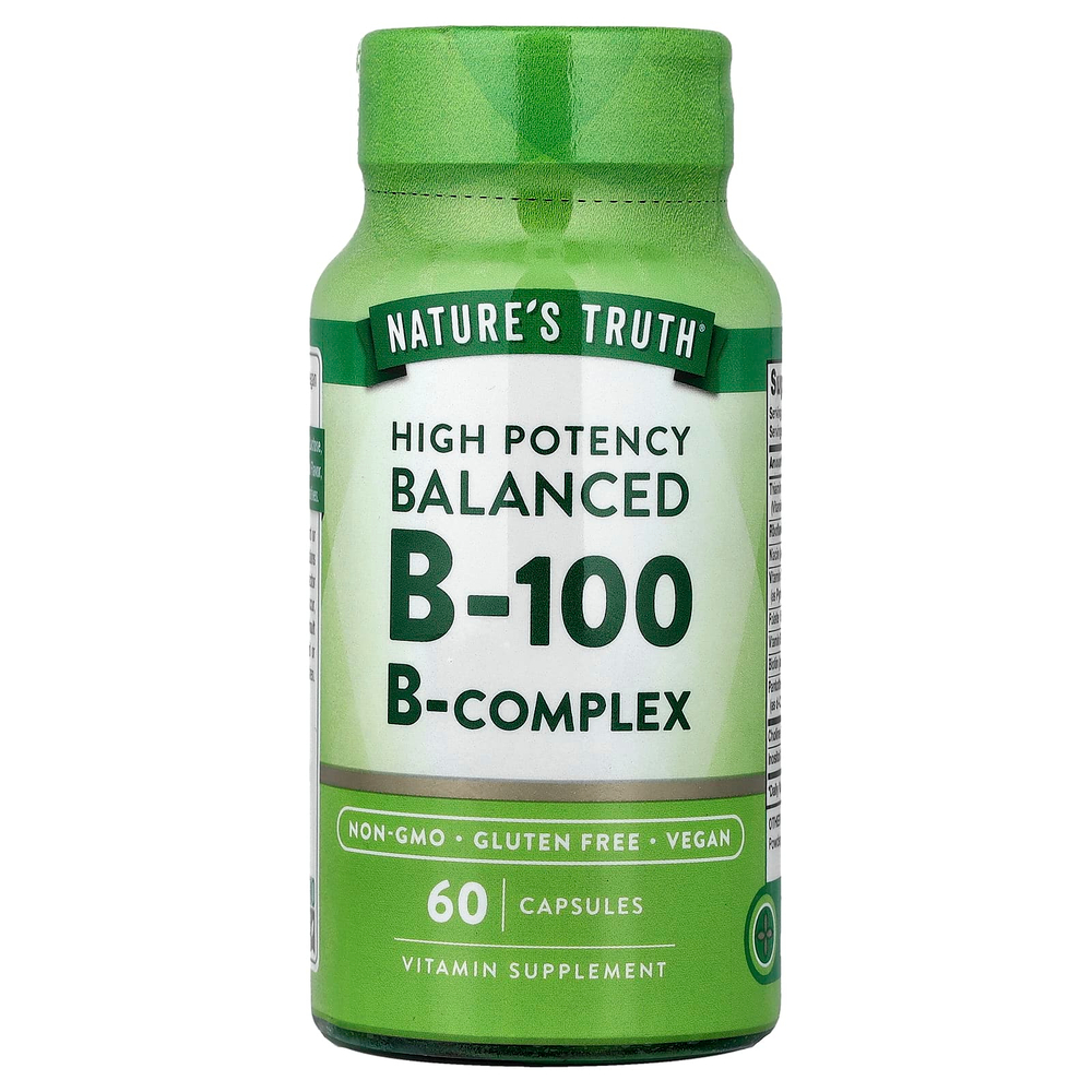Nature's Truth, сбалансированный витамин B-100, высокая эффективность, 60 капсул