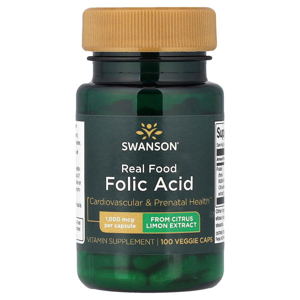 Swanson, Натуральная фолиевая кислота, 1000 мкг, 100 растительных капсул