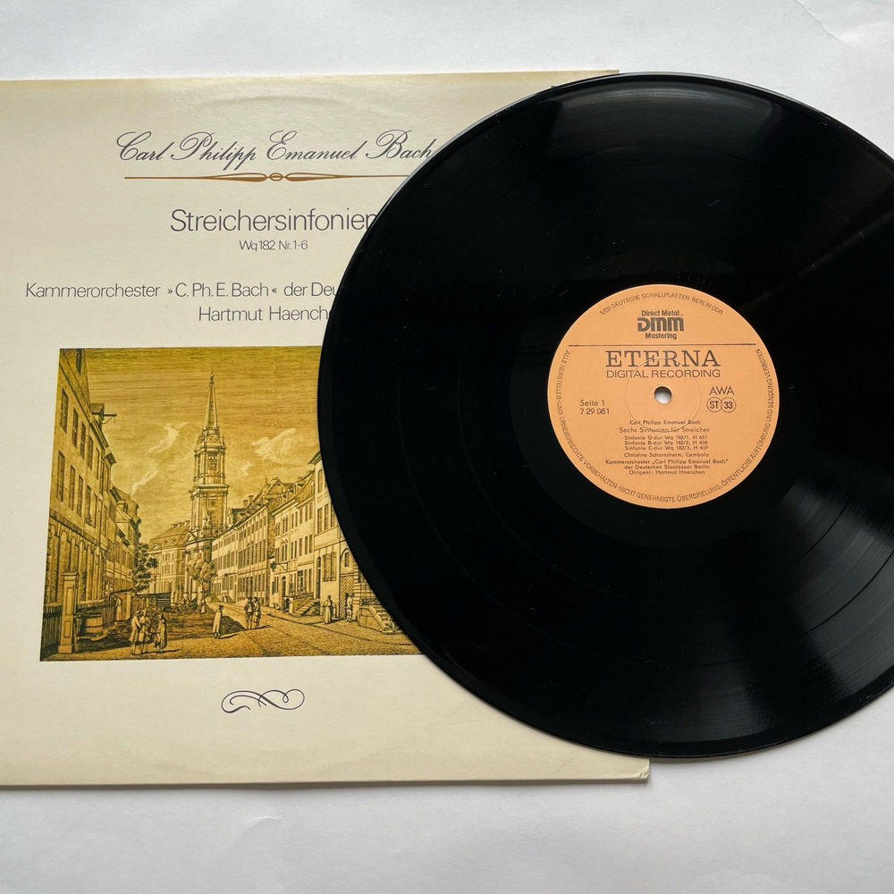 Винтажная виниловая пластинка LP Carl Philipp Emanuel Bach Бах, Kammerorchester Carl Philipp Emanuel Bach, Staatskapelle Berlin, Hartmut Haenchen Streichersinfonien Wq 182 Nr.1-6 (ГДР 1989)