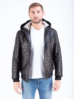 Куртка мужская кожаная натуральная с капюшоном