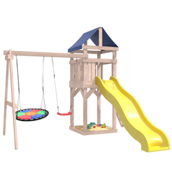 Детская площадка неокрашенная Сlassic с качелями лодочка и разноцветным гнездом Свиби IgroWoods для улицы и дачи