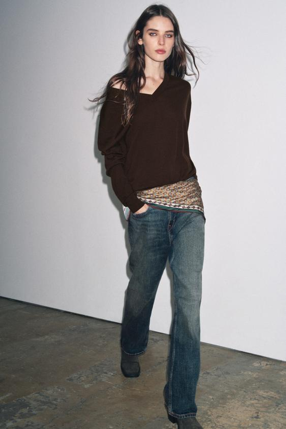 ZARA ДЖИНСЫ ZW COLLECTION BAGGY С ПЛАТКОМ И НИЗКОЙ ПОСАДКОЙ, СИНИЙ