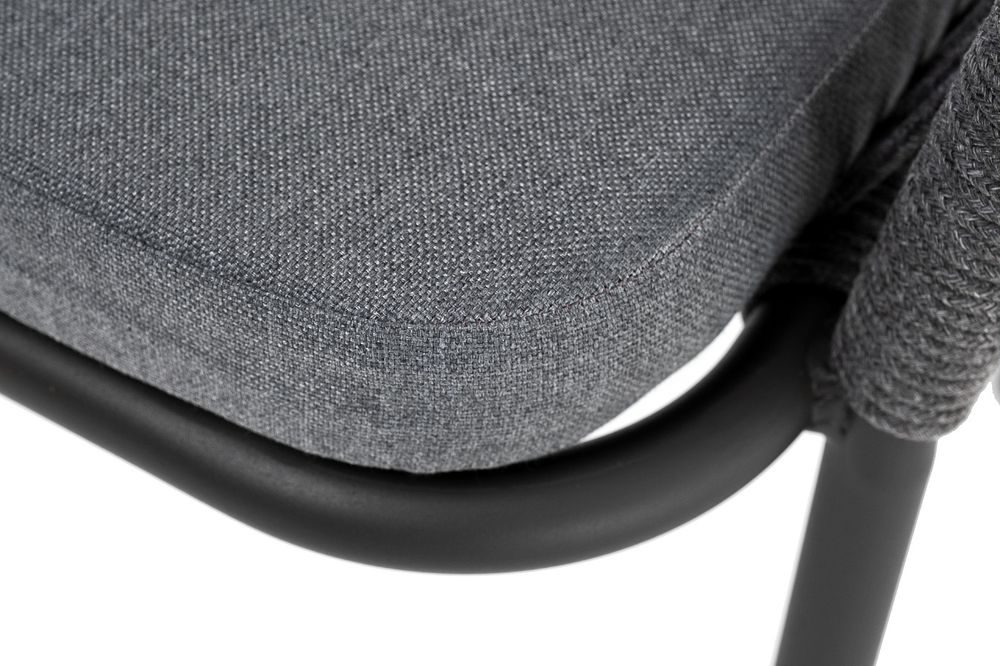 "Лион" стул плетеный из роупа, каркас алюминий серый (RAL7022) муар, роуп серый круглый, ткань серая 017