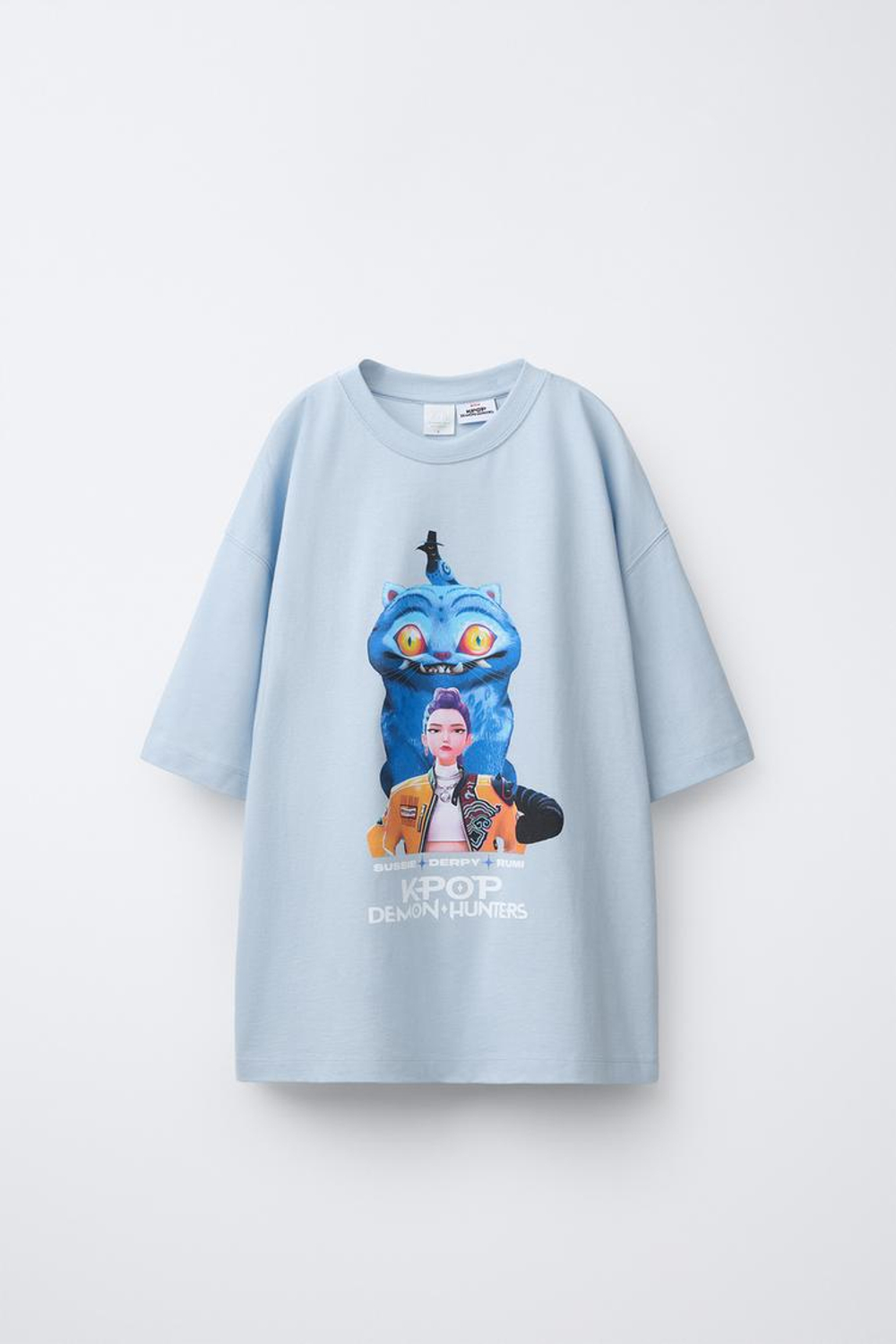 ZARA ФУТБОЛКА С ПРИНТОМ KPOP DEMON HUNTERS™ NETFLIX ©, ГОЛУБОЙ