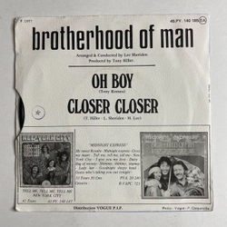 Винтажная виниловая пластинка LP Brotherhood Of Man Oh Boy, Closer Closer (France 1977) 7 дюймов, 45 RPM, Single
