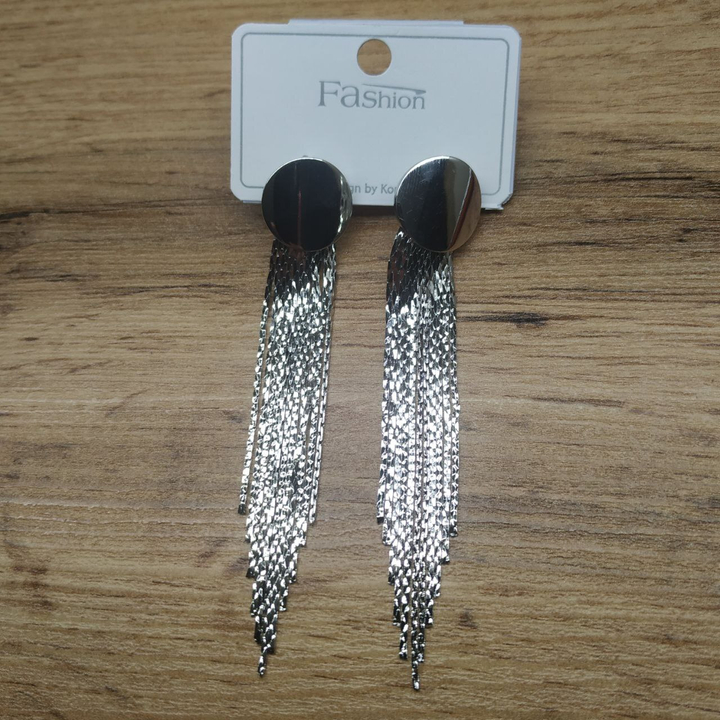 Серьги англ.заст. Bogema пластина круг цепочки жгутики металл серебристый