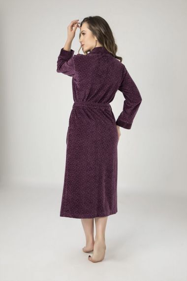 Халат женский велюровый жаккард 0439 фиолетовый NUSA Турция