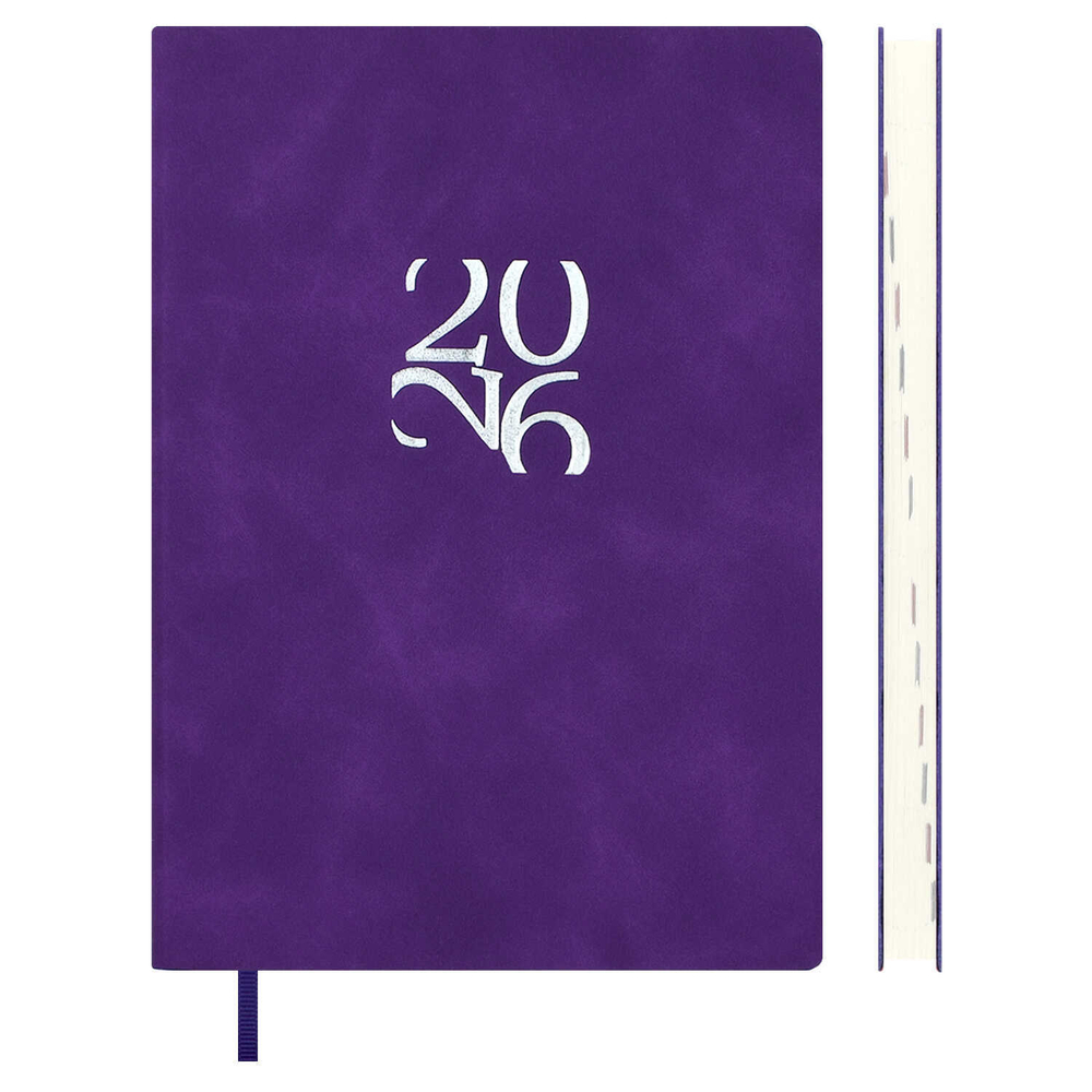 Ежедневник датированный 2026 ESCALADA, А6, 120 л., арт. 70317/ 20 БЕЙБИСКИН ФИОЛЕТОВЫЙ (кожзам: 105x150 мм, мягкий переплёт, материал обложки: искусственная кожа "Бейбискин"; декор: тиснение фольгой; способ крепления блока: ниткошвейный; вн. блок: 12