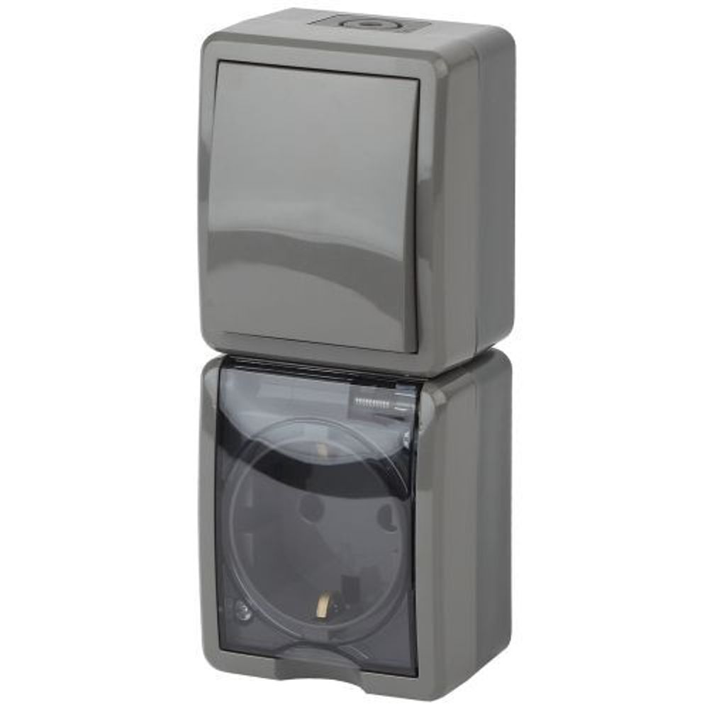 Блок розетка+выкл. ОП Эра Эксперт 11-7407-03 16А(10AX)-250В верт. IP54 сер. ЭРА Б0036005