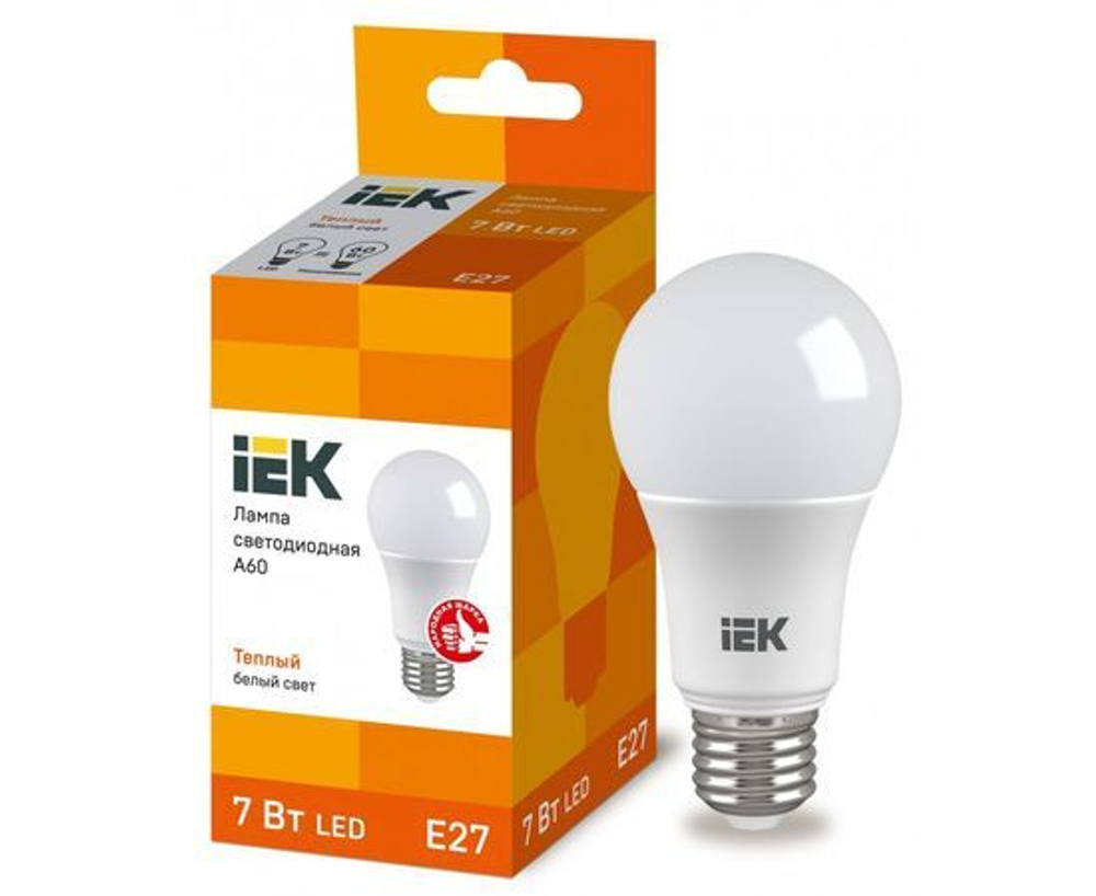 Светодиодная лампа IEK A60 7Вт 230В 3000К E27 - 1 шт