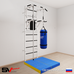 Шведская стенка Sv Sport 5707 (Турник стандарт/Брусья/Канат/Цепь/Мешок 30кг/Мат 1м)