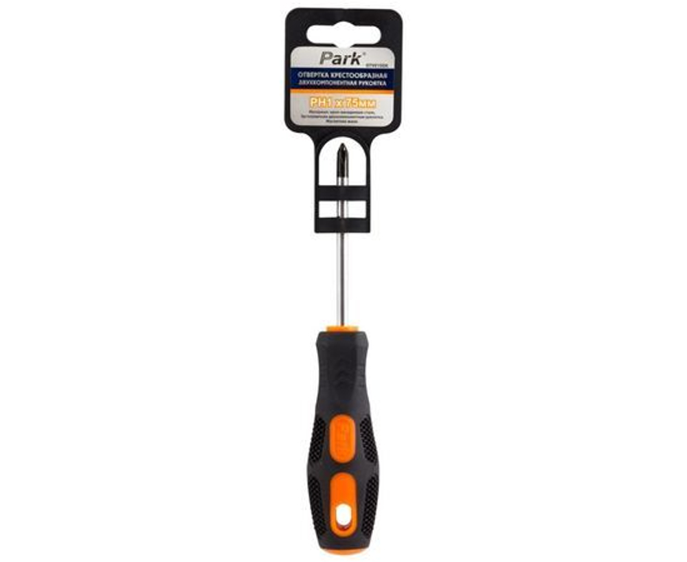 Крестообразная отвертка Park PH1 х75мм двухкомпонентная рукоятка OTV015DK 356015