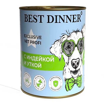 Best Dinner консервы Exclusive Vet Profi Hypoallergenic с индейкой и уткой (ал.банка) - для собак с профилактикой пищевой аллергии