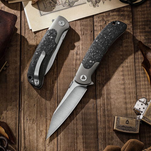 Складной туристический нож TRIVISA UMa-05 клинок S35VN рукоять карбон и титан (черный)