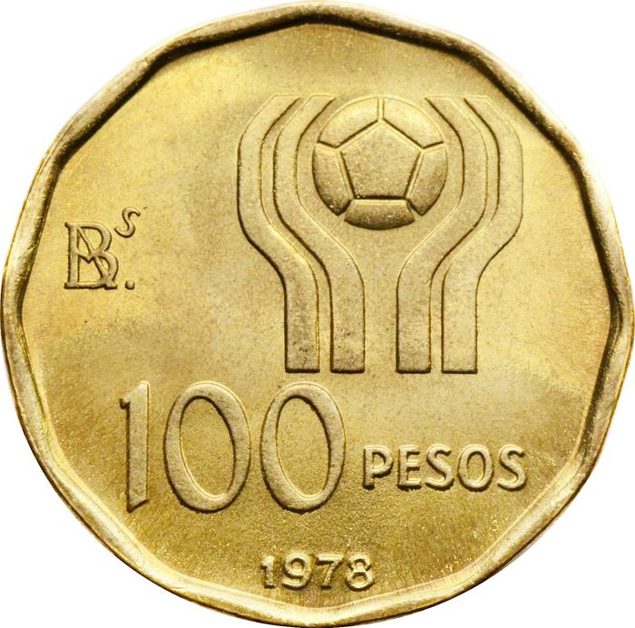 100 песо 1977 Аргентина «Чемпионат мира по футболу, Аргентина 1978»