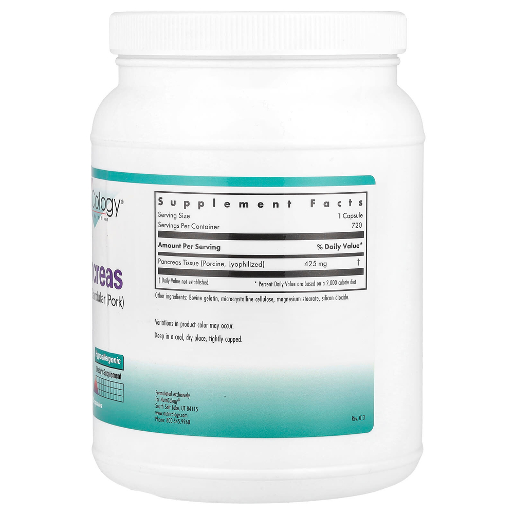 Nutricology, поджелудочная железа, натуральные железы (свинина), 720 капсул