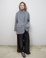 Пальто-жакет из шерсти елочка серый