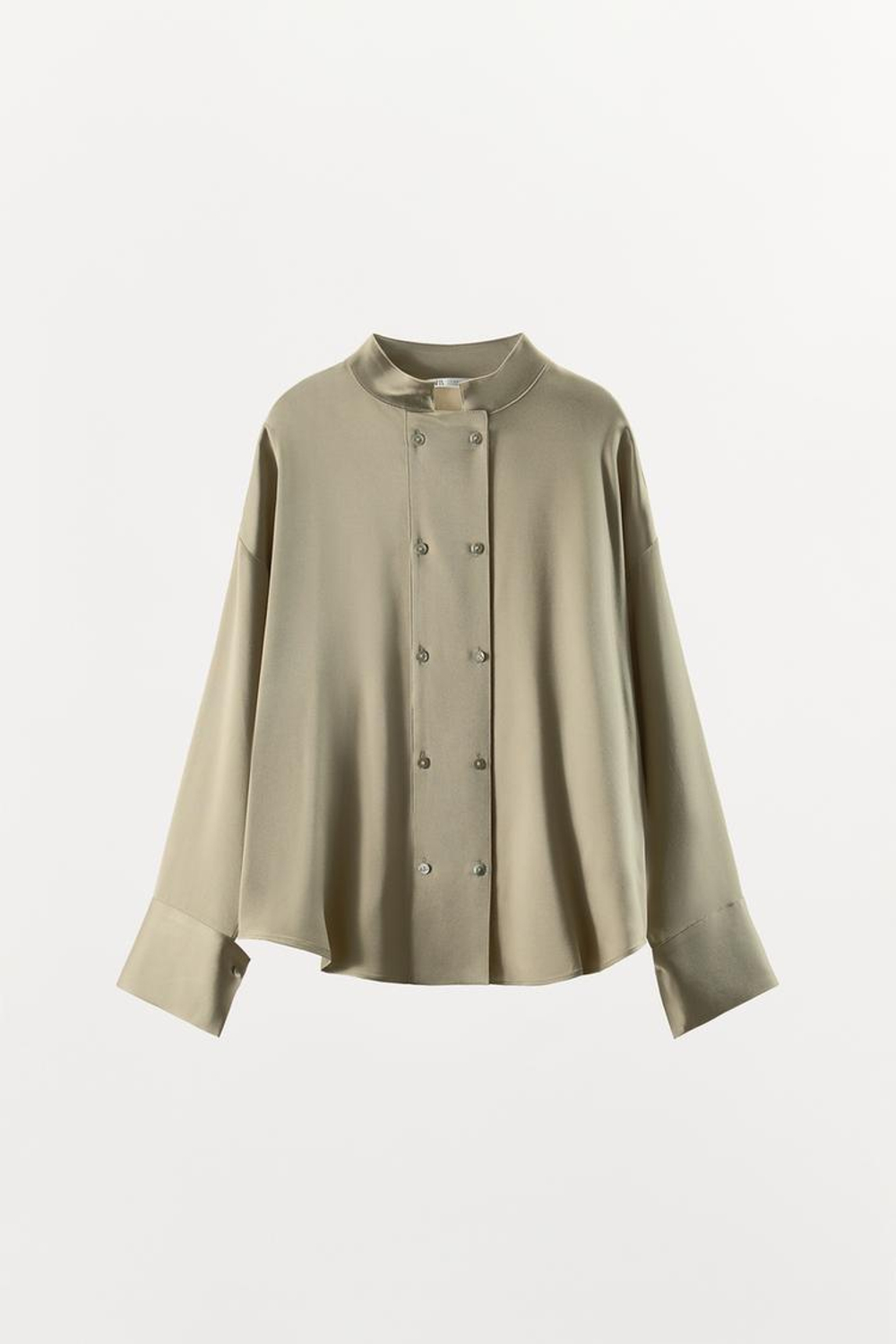 ZARA АТЛАСНАЯ РУБАШКА С ДВУБОРТНОЙ ЗАСТЕЖКОЙ, РЫЖЕВАТО-КОРИЧНЕВЫЙ